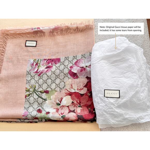 Like New: Gucci Blooms Modal Silk Shawl/Scarf, 140x140cm, Pink Floral 2016-2017 - Picture 4 of 16